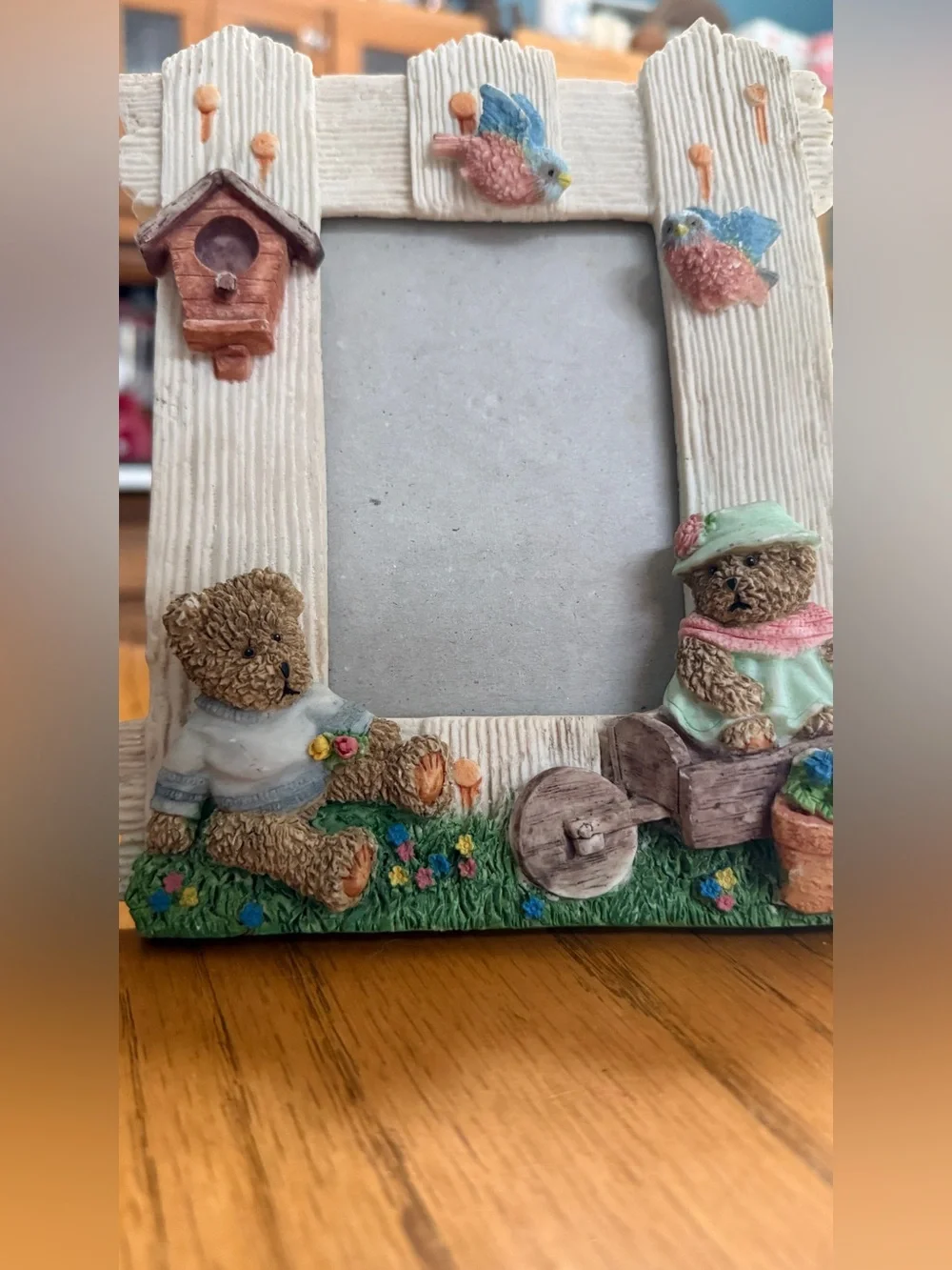 Vintage 3D Resin Garden Teddy Bear Picture Frame Lot